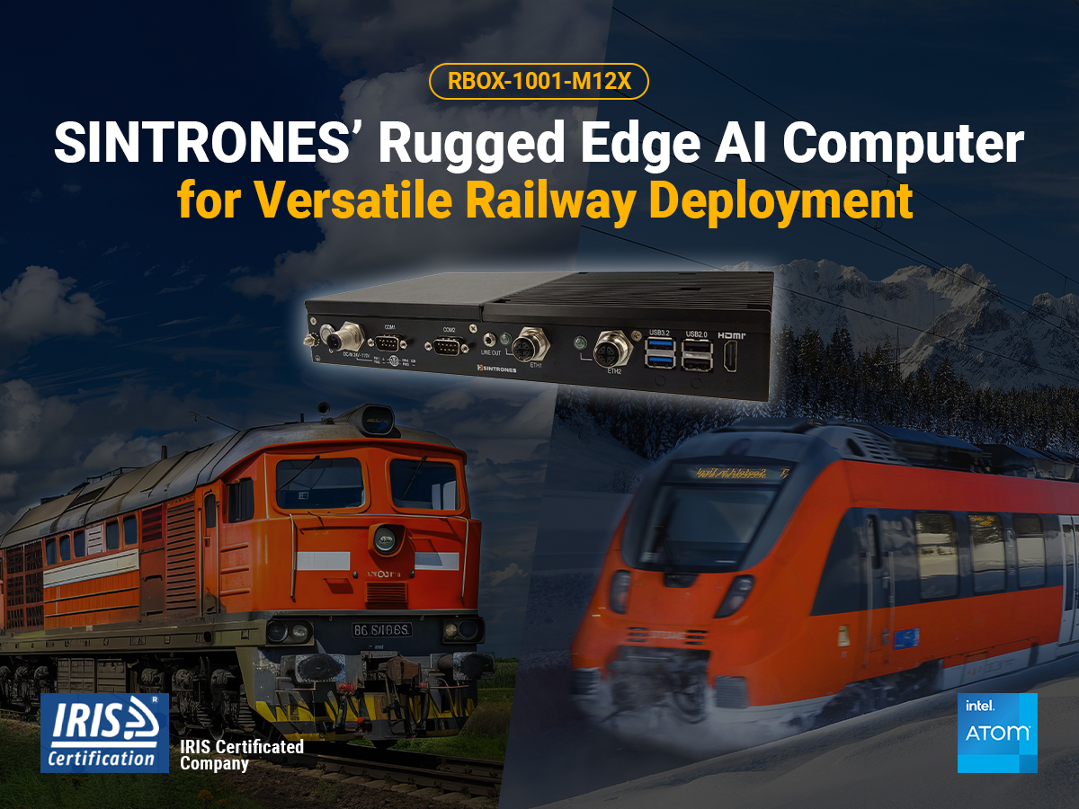 RBOX-1001-M12X 強固型鐵道電腦(Rugged Railway Edge AI Computer) ，符合 EN 50155 規範與 IRIS 認證。